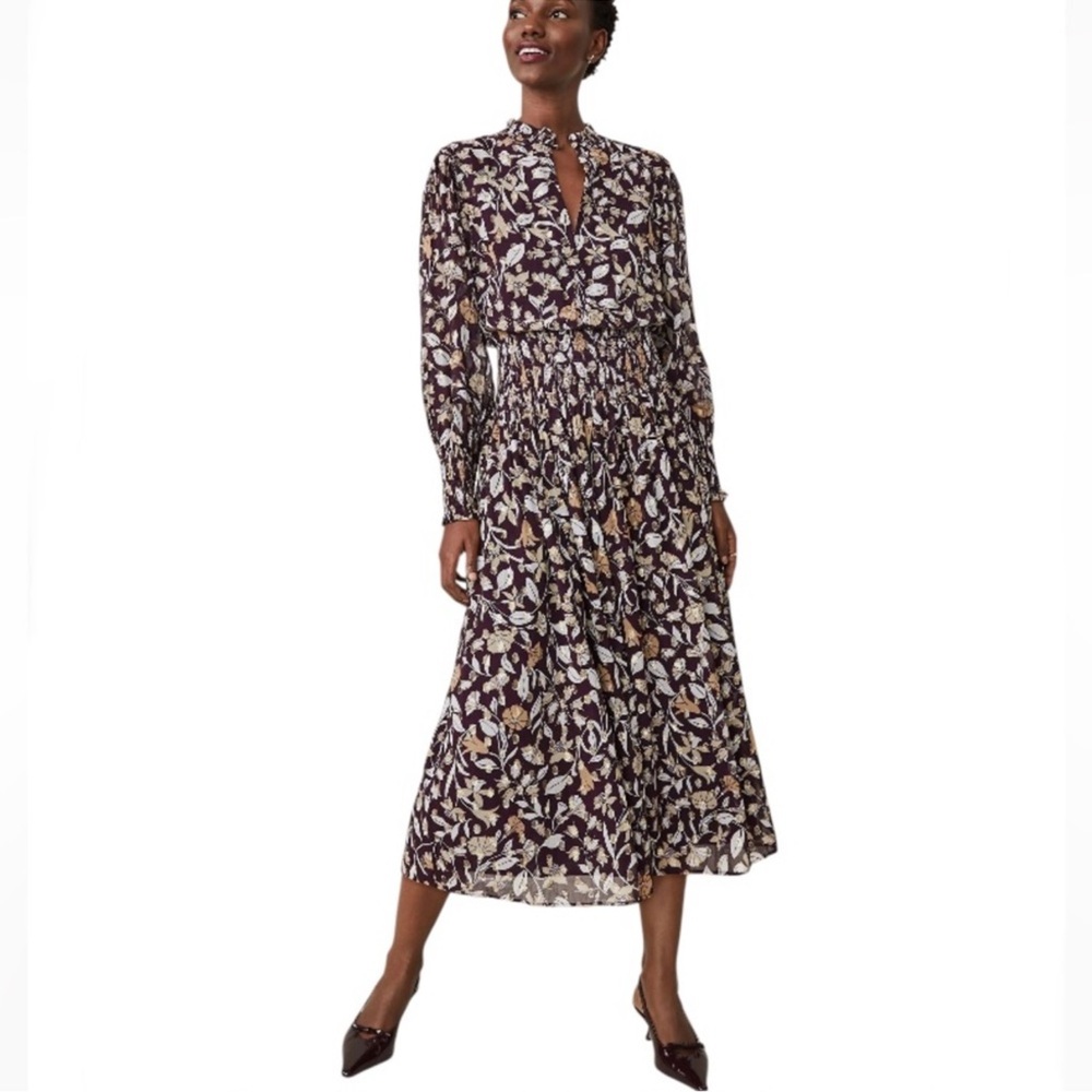 Ann Taylor Purple Floral Long Sleeve maxi Dress